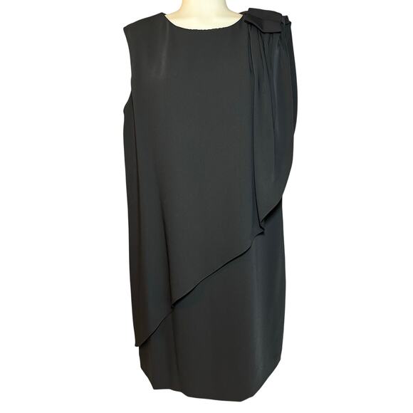 Tahari Arthur Levine Layered Dress Women’s Size 12 Black Bow Lined Cap Sleeve - Picture 1 of 7